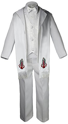 6pc Baby Toddler Boy Formal Baptism Communion White Tuxedo Suit Mary Stole Sm-20 (12)