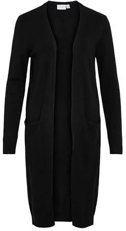Vila Clothes Damen Strickjacke VIRIL L/S Long Knit Cardigan - NOOS 14042770, Einfarbig, Gr. 38 (Herstellergröße: M), Schwarz (Black)