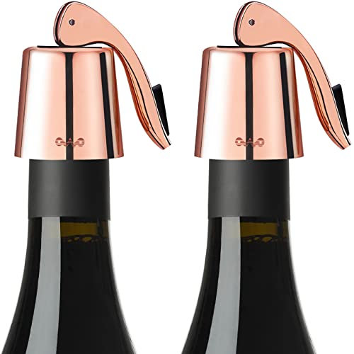 OWO Stainless Steel Wine Bottle Stopper, Reusable Wine Saver with Silicone Seal, Decorative Bottle Sealer, Keeps Fresh (Rosegold, 2 Pack)