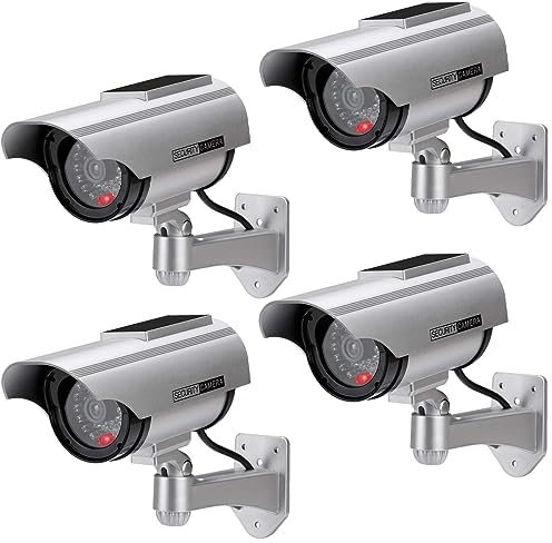 AlfaView Fake Dummy Imitation CCTV Security Camera, Fake Solar Powered Surveillance Camera with Flashing LED Light Bullet Shape, Dummy CCTV Camera Outdoor Indoor Use for Homes & Business