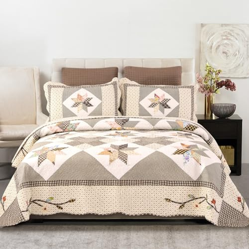 YAYIDAY Tagesdecke Bettüberwurf Baumwolle Quilt für Doppelbett Patchwork Gesteppt Steppdecke / 250 x 270 cm (Star King)