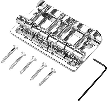 Alomejor Bass Gitarren Steg Fixed Bridge 4-Saitig, Metall Saitenhalter f¨¹r E-Bass 80mm, inkl. Schrauben & SCHL¨¹ssel (Silber)