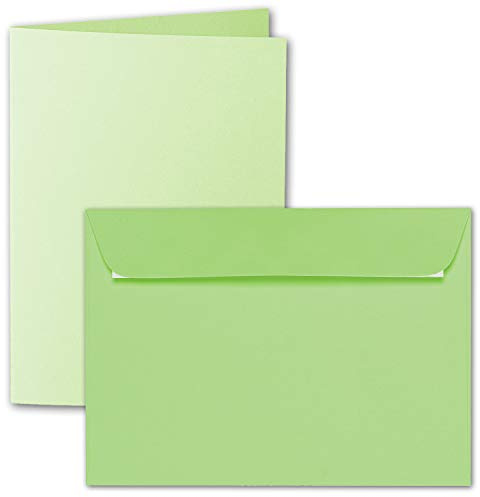 ARTOZ 100x DIN A6 Faltkarten-Set mit Umschlägen - Birkengrün (Grün) - 105 x 148 mm - gerippte Bastelkarten blanko mit Brief-Umschlägen - 220 g/m²