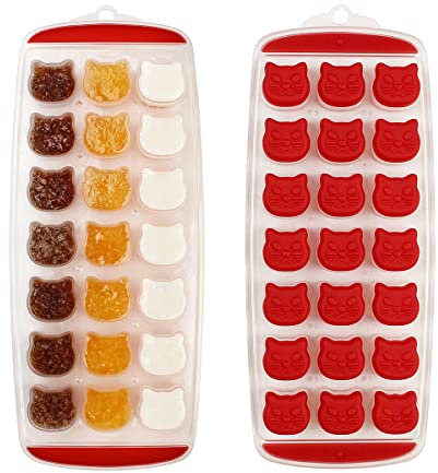 Aichoof Katze geformte Silikon Eiswürfel Form, Süßigkeiten Form, Schokolade Form, Katze Eis Form, einfach zu bedienen und zu reinigen, BPA frei (2-Sätze, rot)