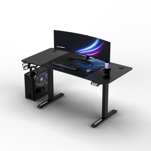 ULTRADESK - Level V2 Höhenverstellbarer Schreibtisch - Elektrischer Computertisch - 140x68 cm, für Gaming, Büro, Homeoffice - Set mit XL-Mauspad - Schwarz, Blau