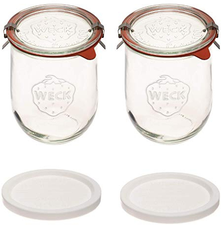 Weck Tulip Jars 1 Liter - Large Sourdough Starter Jars with Wide Mouth, Glass Lids and Keep Fresh Covers - Suitable for Canning and Storage (2 Pack)