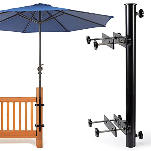 Wanhork Heavy Duty 304 Stainless Steel Patio Umbrella Holder,for Outdoor Fixed Deck Railing (Grille/Post) Sun Umbrella Base and Bracket(Post, Black)