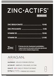 Zincactifs - Complement Alimentaire Immunité & Peau - Zinc, Vitamines B5 & B6 - Aragan - 60 Gélules