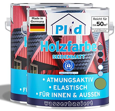 Plid® Holzfarbe Holzlack, Moosgrün 5l - Innen & Außen - Wetterschutzfarbe Moosgrün Holzfarbe Außen - Dauerhafte Holzschutzfarbe - Farbe für Holz - Lackfarbe Wetterfest - Made in Germany