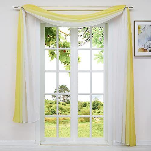 HeichkelL Voile Transparent Querbehang Freihandbogen Gardine Farbverlauf Vorhang Dekoschals Bindegardine für Wohnzimmer Party Bühnendeko BxL 140x600cm, Gelb