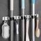 Homsun Stainless Steel Broom Holder Wall Drilling/No Drilling Device Holder Self-Adhesive Wall Mount Broom with 4 Hooks 3 Holders Mop Holder for Kitchen, Home, Bathroom, Garage, Garden, Black