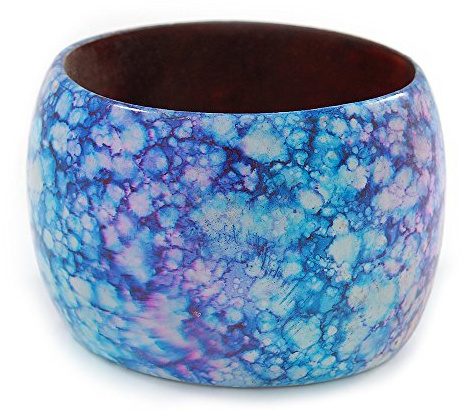 Avalaya Tjockt brett ljusblå/lila marmoreffekt träarmband - 20 cm L/stort, Trä