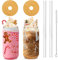 Christmas Cups, 18oz Christmas Coffee Mugs Beer Can Glass with Lid and Straw Colorful Xmas Tree Tumbler Drinking Glasses Glassware Drinkware Cookie Jar Home Decoration Gifts for Women Kids Men