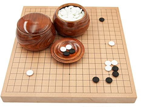 Hebsacker Verlag - Go-Set Buchenfurnier-Brett (19x19, 36mm) mit Glassteinen und Holzdosen