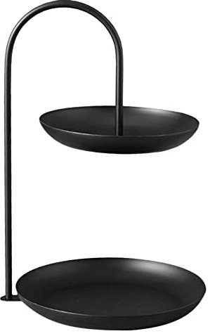 Bandeja de Fruta de Doble Capa, Cesta de Fruta de 2 Capas de Hierro, Barra de Almacenamiento de Aperitivos de Fruta Moderna, de Fruta Seca, de Aperitivos para Tartas (Negro)