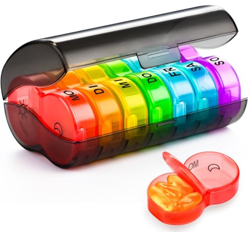 Tablettenbox 7 Tage Morgens Abends, Pillendose 7 Tage 2 Fächer Tabletten Box 7tage Große Fächer Mit 14 Extra Großen Fächern Für Woche Tragbare Reise Tabletten Organizer Für Vitamin (Schwarz)
