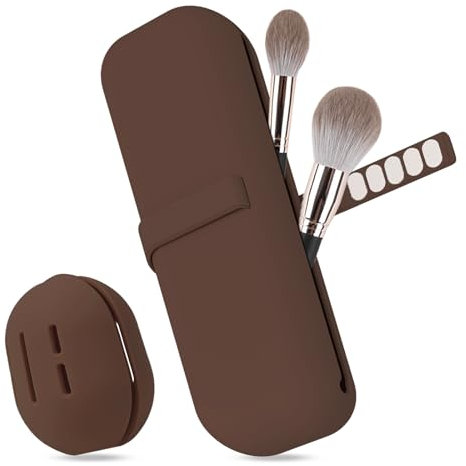 Travel Essentials Make Up Tasche Silikon, 1stk Make Up Pinsel Aufbewahrung und 1stk Beauty Blender Case, Leicht zu Reinigen, Weich und Tragbar, für Reisen (Braun)