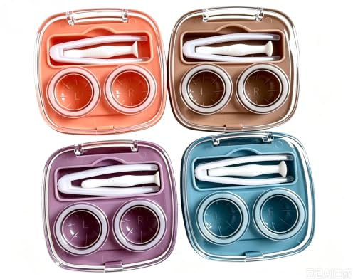 Howinn 4PCS Flip Contact Lens Case Cute, Contact Lenses Case with Tweezers Remover Tool, Outdoor Mini Contact Lens Soak Storage Container Kit for Travel & Home