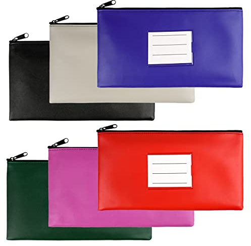 Banktasche, 6 Stück Geldtaschen Banktasche, Leder Bankmappe Geldscheintasche mit Reißverschluss und Fenster für Schule, Haushalt, Business （6 Farben)