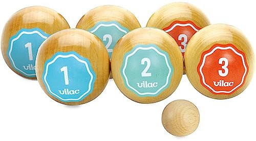 Vilac - Jeu de Pétanque Rétro - Jeu de Plein Air - Jeu d'Adresse et de Précision en Bois Vernis - Jeu d'Ambiance - 6 Boules Colorées - pour Enfants à Partir de 5 Ans