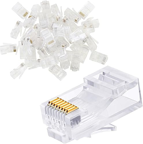 Greluma 40 Stk RJ45 CAT6 CAT6A Ethernet-Steckerenden – vergoldete 3-polige Modularstecker für 23 AWG Twisted-Pair-Drähte und Massivkabel
