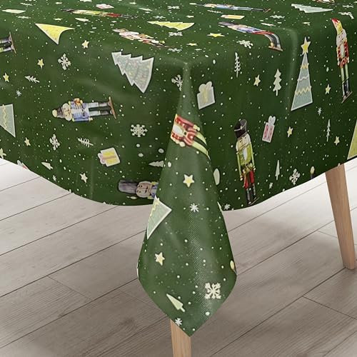 KEVKUS Wachstuch Tischdecke P1201-3 grün Weihnachten Nussknacker Erzgebirge wählbar in eckig, rund und oval - Größe eckig 140x160cm Schnittkante