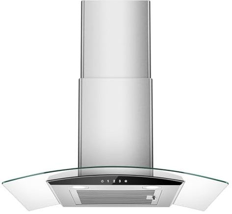 Tieasy Range Hood 30 Inch, 450 CFM Wall Mount Kitchen Hood with Ducted/Ductless Convertible Stainless Steel Filter Range Hoods 3-Speed Touch Control LED Lights
