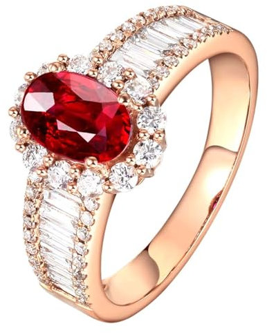 KnSam Echte Goldschmuck Hochzeitsring 750 Gold, Lab Created Rubin 1ct Oval Klassiker Verlobungsring 18K Gold mit Moissanit, Gr.51 (16.2)