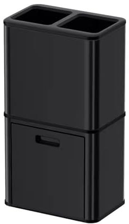 Cubo De Basura Bote de Basura de Cocina de Acero Inoxidable de 10/12 galones, Cubo de Basura Rectangular para residuos/clasificación y Reciclaje, Compartimentos Desmontables (Color : Black, Size : 3