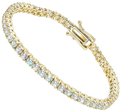 2–6,5 mm Moissanit-Tennisarmband für Damen und Herren, Geschenke, Diamant-Tennisarmband, Geschenke, 6.5IN/16.51CM, Gelbgold, Moissanit