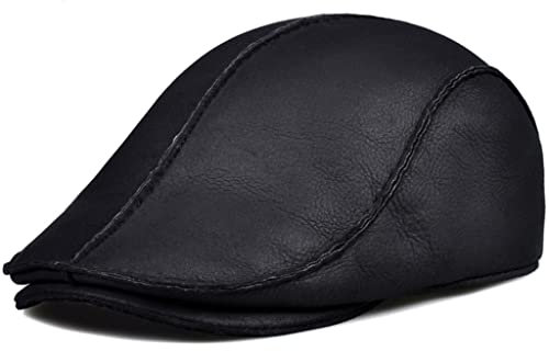 RajoNN Hüte Leder-Baskenmütze, Winter-warme Leder-Baseballmütze, Leder-Baskenmütze mit Ohrenschützern