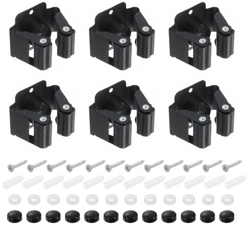 Uxcell 6pcs Mop Broom Holder Wall Mount, 304 Stainless Steel Mop and Broom Holder, Wall Mounted Broom Hanger for Bathroom, Kitchen, Office, Black