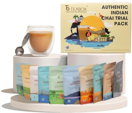 Teabox Premium Authentic Indian Spice Chai Tea Sample Pack 10 Exotic Chai 30g 300g No Artificial Flavours Made in Small Batches Perfect Tea Gift