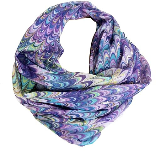 J26 Paisley Blume Rose Seide Glitzer Gold Sommer Frühling Loop Verlauf Regenbogen Rainbow Silk Uni Rundschal Schlauchschal Stola Schal leicht (Welle Glitzer Lila)