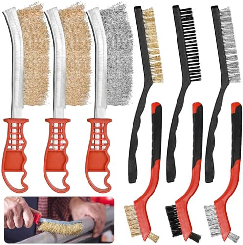 Sinofort Spazzola Acciaio, 9 Pezzi Spazzola Metallica Set, Spazzola Ferro per La Pulizia di Vernice, Grasso Sporco, Ruggine, Sporco, Polvere