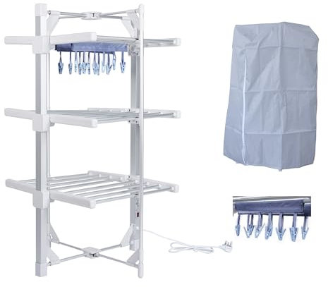 HOUSZY 3-Tier Electric Clothes Air dryer rack – Foldable, Heated Dryer Rack for Laundry Drying Indoor–220W Compact, Lightweight, Space-Saving Clothes Dryer Rack Foldable