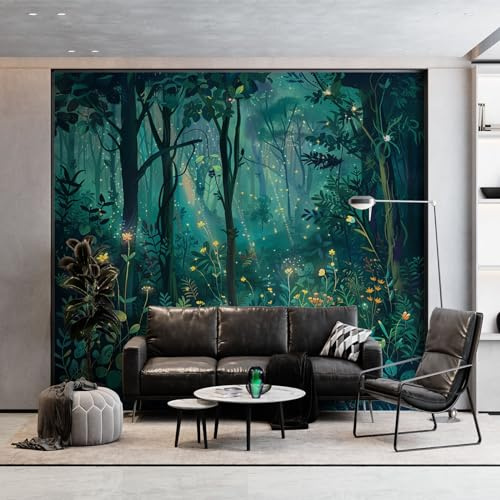 Art Fototapete Wald Traum Dschungelpflanze Laterne Gras Tapeten, Dunkel Wandtapete Wohnzimmer Schlafzimmer, 350 x 256 cm (WxH) Wandbild Wandtattoo Poster Dekoration