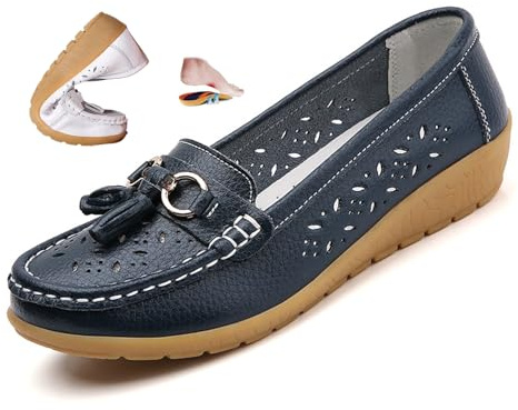 Mocasines ortopédicos para mujer de piel transpirable, mocasines de verano para conducir, cómodos zapatos de piel para el trabajo y caminar