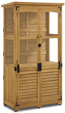 M MCombo Armoire de Jardin en Bois,Abri de Jardin résistant aux intempéries Petit, Outdoor Abri de Jardin pour l'extérieur Terrasse Balcon, 87×46×160 cm (Nature)