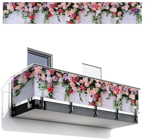 MuchoWow© Balkon Sichtschutz Einseitig 75x500 cm Groß PVC Kunststoff Garten Windschutz ohne Bohren Wetterfest Sichtschutzzaun Terrasse Balkonverkleidung Deko Blumen - Rosa - Steinoptik