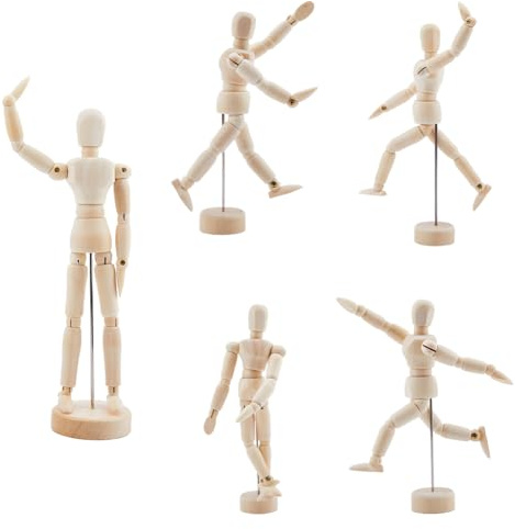 SUPERFINDINGS 5 Stück 3 Größen Modell Holz Männliche Schaufensterpuppe Holz Künstlermodell Zeichenfigur Modell Bewegliche Hölzerne Mannequin Mit Basis Und Flexiblem Körper