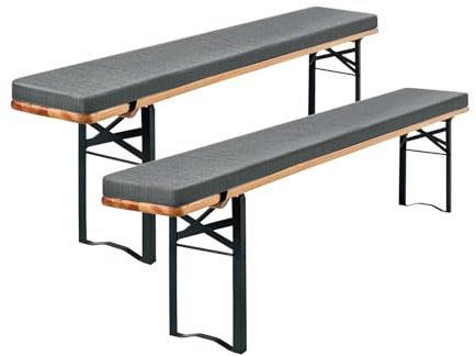 EBETA 2 x Bierbankauflage Sitzauflage Boden Rutschfester Bankauflagen aus Baumwollleinen, Bankkissen Sitzkissen Bierbank-Auflage Mit Schnalle (Dunkelgrau, 220 * 25 * 3 cm)