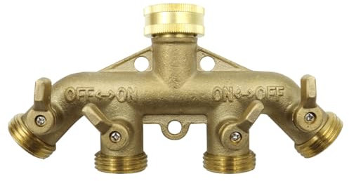 POFET Válvula de Bola de 4 vías, desviador de 4 Puertos para Manguera de jardín con 4 válvulas de Encendido y Apagado Independientes, Distribuidor de 4 vías para riego de Jardines, Cuidado del césped