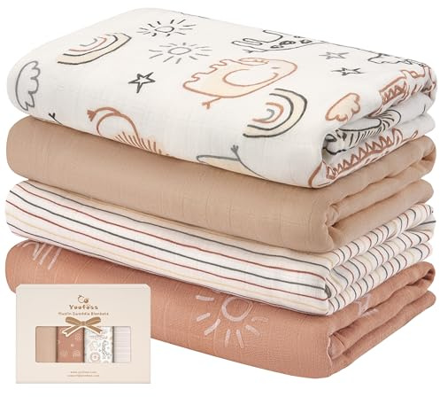 Yoofoss 4-pack baby skötfilt 120 x 120 cm muslinblöjor av bomull och bambu omlottduk swaddle filt våtservetter som babyfilt skötfilt mullduk badhandduk omlottfilt