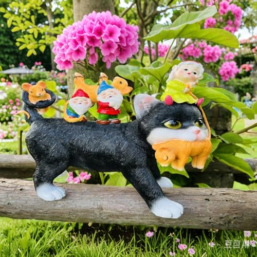 Somdzono Statua di gnomo da giardino a forma di gatto, 22,9 cm, decorazione per prato, adatta per patio, balcone, cortile, regalo unico per l'inaugurazione della casa, regalo per amanti, mamma, donne