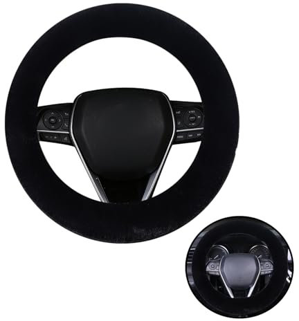 GisWell Lenkradbezug Fell, Lenkradabdeckung, Lenkradbezug Auto, Universal Winter Plüsch Weich Bequem Atmungsaktiv Anti Slip Geruch Frei Teleskop 38cm Schwarz