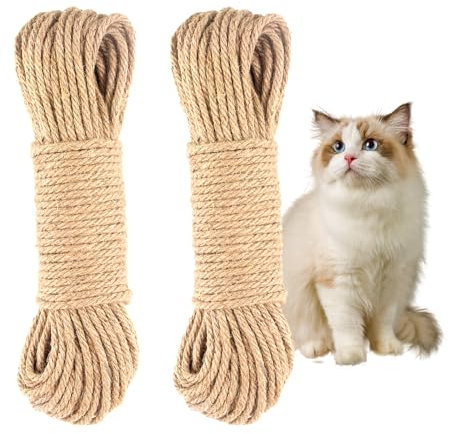 MEETOZ 2Pcs Sisal Rope for Cat Scratcher, 30m x 6mm Natural Jute Rope for Garden Bundling, Repair/Replacement Cat Post Tree(Brown)