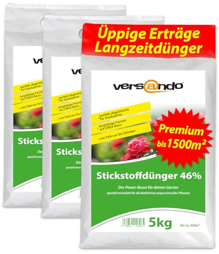 versando 15kg di concime azotato fino a 1500m²: 46% di azoto UREA per prati, ortaggi, fiori dalla primavera all'autunno, crescita rigogliosa delle foglie ed effetto a lungo termine - qualità superiore