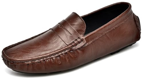 Mockasiner för män, bekväma körskor, handgjorda loafers, halkfria affärsskor, storlek 38–49 EU, brun, 38 EU