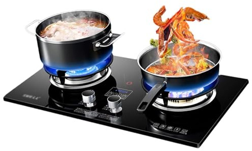 Gaziniere Gaz, Cuisinière À Gaz - Réchaud Au Propane À 2 Brûleurs Avec Dispositif Anti-flamme, Table De Cuisson À Gaz De Camping Portable En Verre Trempé, Table De Cuisson À Gaz Propane(LPG)